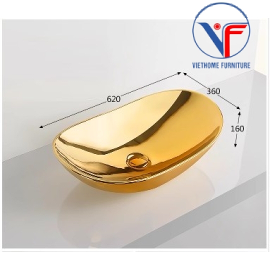 LAVABO - CHẬU RỬA MẶT ĐẶT BÀN HÌNH THỎI VÀNG BÓNG