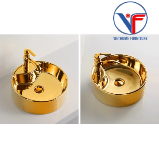 LAVABO - CHẬU RỬA MẶT ĐẶT BÀN HÌNH TRÒN VÀNG BÓNG