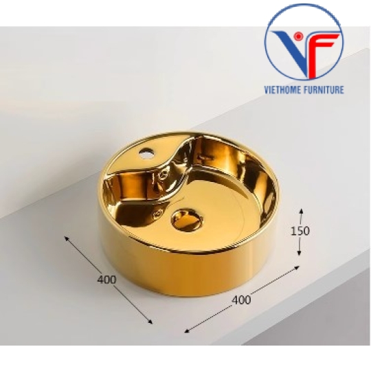 LAVABO - CHẬU RỬA MẶT ĐẶT BÀN HÌNH TRÒN VÀNG BÓNG