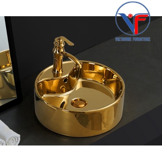 LAVABO - CHẬU RỬA MẶT ĐẶT BÀN HÌNH TRÒN VÀNG BÓNG