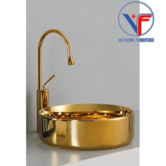 LAVABO - CHẬU RỬA MẶT ĐẶT BÀN HÌNH TRÒN TRƠN VÀNG BÓNG