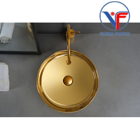 LAVABO - CHẬU RỬA MẶT ĐẶT BÀN HÌNH TRÒN TRƠN VÀNG BÓNG