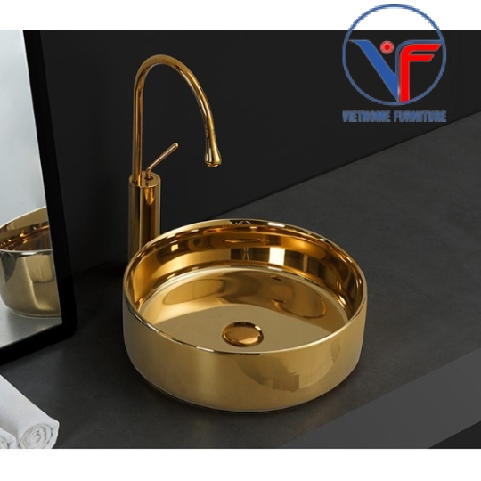 LAVABO - CHẬU RỬA MẶT ĐẶT BÀN HÌNH TRÒN TRƠN VÀNG BÓNG