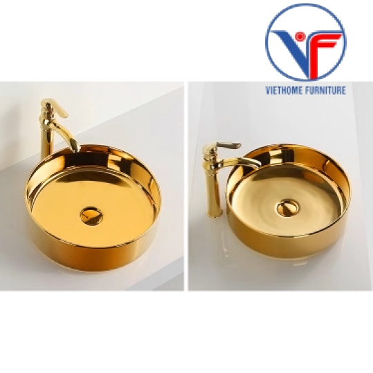 LAVABO - CHẬU RỬA MẶT ĐẶT BÀN HÌNH TRÒN TRƠN VÀNG BÓNG