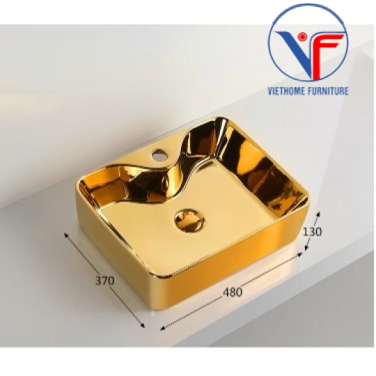 LAVABO - CHẬU RỬA MẶT ĐẶT BÀN VUÔNG VÀNG BÓNG