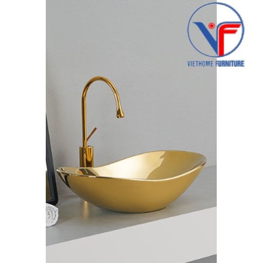 LAVABO - CHẬU RỬA MẶT ĐẶT BÀN HÌNH THỎI VÀNG BÓNG