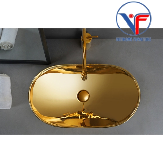 LAVABO - CHẬU RỬA MẶT ĐẶT BÀN HÌNH THỎI VÀNG BÓNG