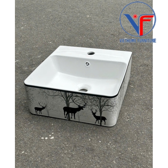 Lavabo treo tường - Chậu rửa mặt treo tường vuông hoa văn hưu