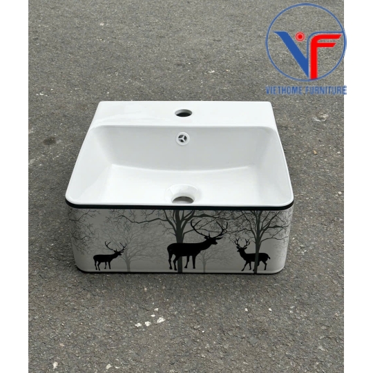 Lavabo treo tường - Chậu rửa mặt treo tường vuông hoa văn hưu