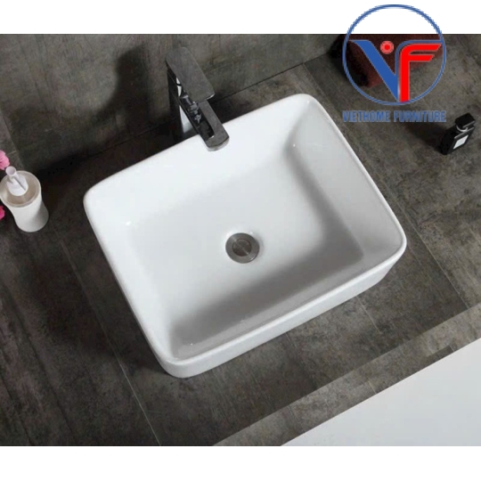 LAVABO - CHẬU RỬA MẶT ĐẶT BÀN HÌNH CHỮ NHẬT MEN NANO CHỐNG BÁM BẨN