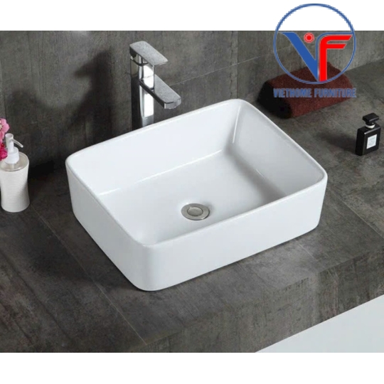 LAVABO - CHẬU RỬA MẶT ĐẶT BÀN HÌNH CHỮ NHẬT MEN NANO CHỐNG BÁM BẨN