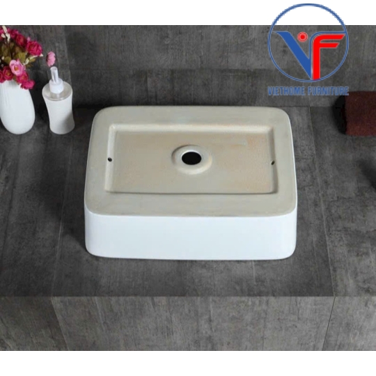 LAVABO - CHẬU RỬA MẶT ĐẶT BÀN HÌNH CHỮ NHẬT MEN NANO CHỐNG BÁM BẨN