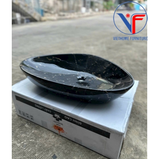 Lavabo tam giác màu đen có vân vàng