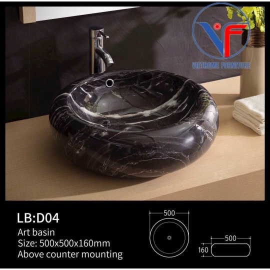 Lavabo tròn màu đen vân đá trắng
