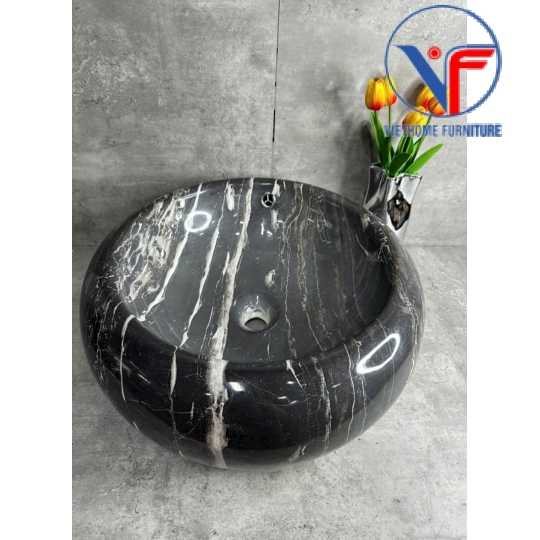 Lavabo tròn màu đen vân đá trắng