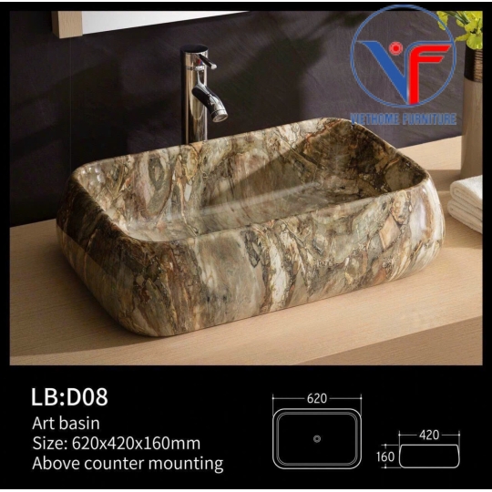 Lavabo vuông vân đá xanh D08