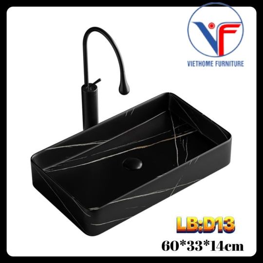 Lavabo đặt bàn hình chữ nhật màu đen vân đá