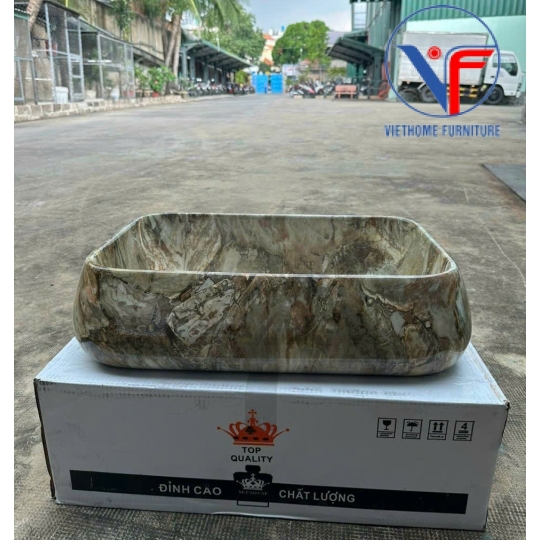 Lavabo vuông vân đá xanh D08