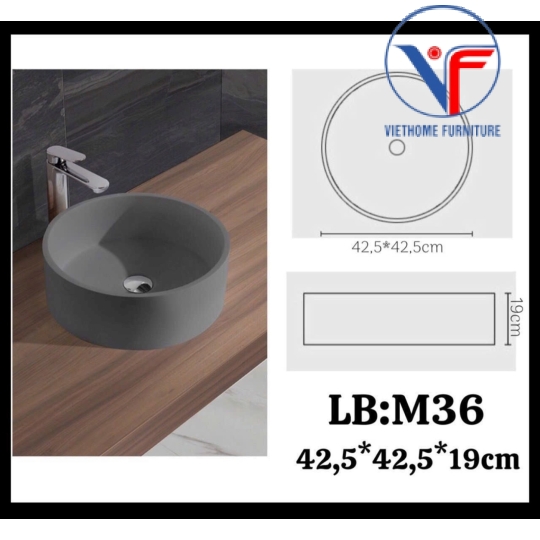 Lavabo đặt bàn hình tròn màu xám