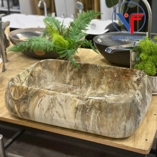 Lavabo vuông vân đá xanh D08
