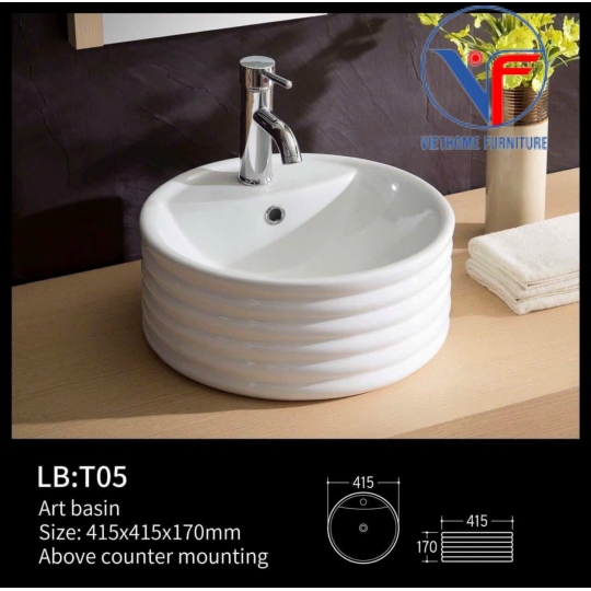 Lavabo đặt bàn dạng ống tròn màu trắng
