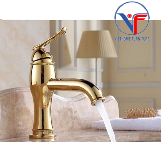 Vòi chậu lavabo nóng lạnh mạ vàng 20cm