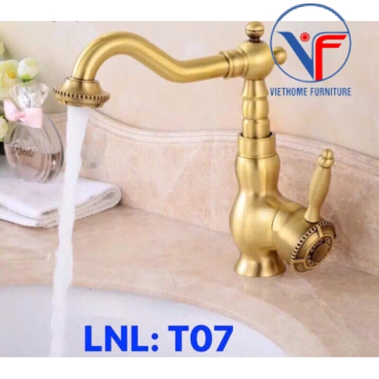 VÒI LAVABO NÓNG LẠNH MÀU ĐỒNG CỔ 20CM T07