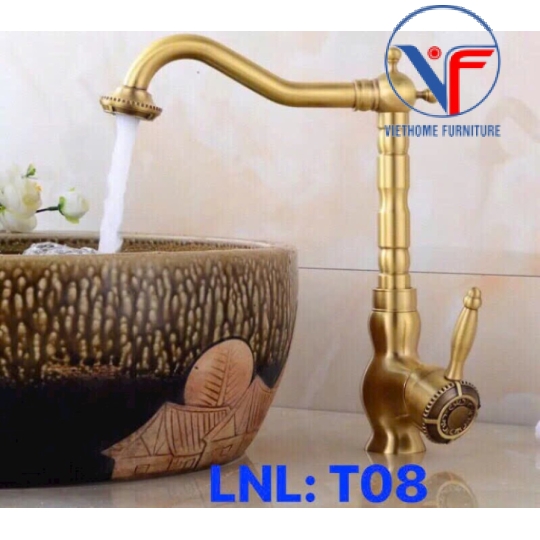 VÒI LAVABO NÓNG LẠNH MÀU ĐỒNG CỔ 30CM T08