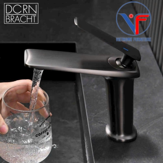 VÒI LAVABO NÓNG LẠNH ĐEN CAO 20CM F47
