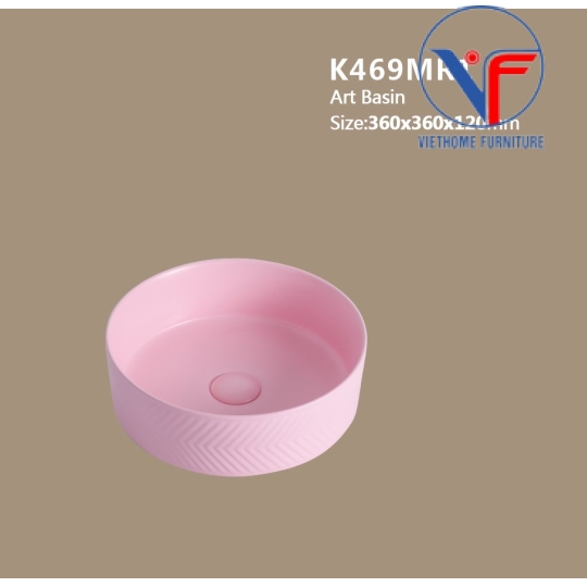 Lavabo đặt bàn nghệ thuật màu hồng hình tròn