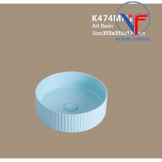 Lavabo đặt bàn nghệ thuật màu xanh hình tròn