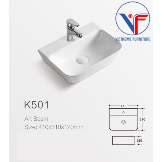 Lavabo treo tường/ đặt bàn vuông màu trắng