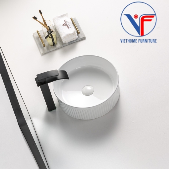 Lavabo đặt bàn nghệ thuật màu trắng hình tròn