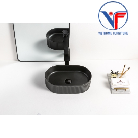 Lavabo đặt bàn nghệ thuật màu đen hình oval