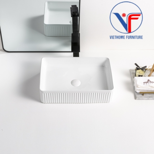Lavabo đặt bàn nghệ thuật màu trắng hình vuông