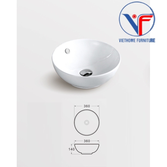 Lavabo đặt bàn màu trắng hình tròn có xả tràn