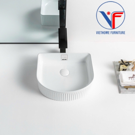 Lavabo đặt bàn nghệ thuật màu trắng hình cung