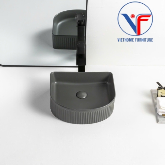 Lavabo đặt bàn nghệ thuật màu đen hình cung