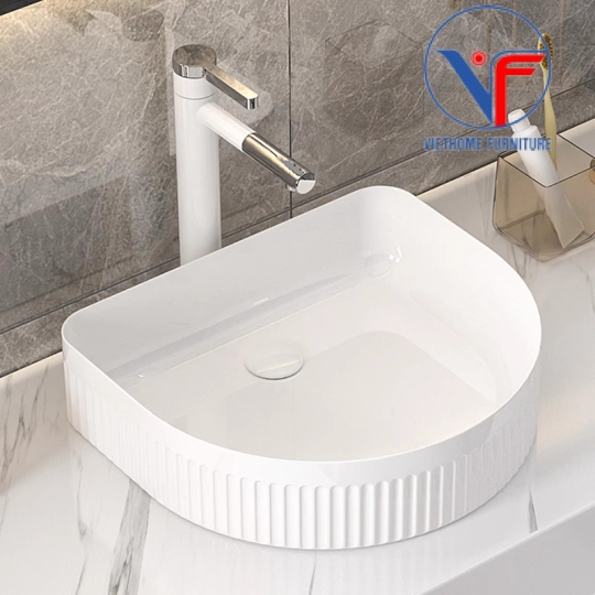 Lavabo đặt bàn nghệ thuật màu trắng hình cung