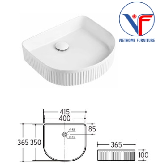 Lavabo đặt bàn nghệ thuật màu trắng hình cung