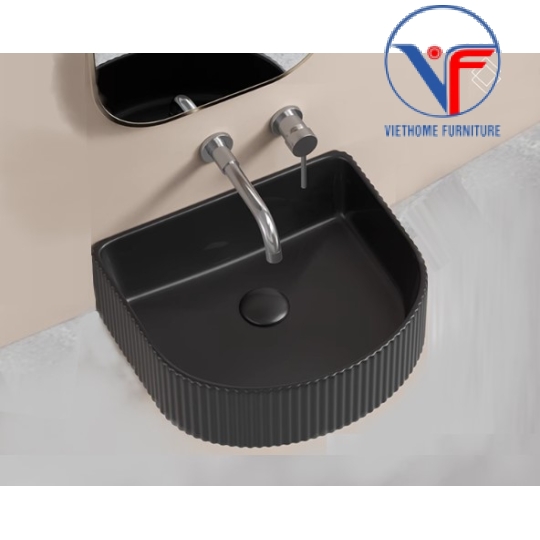 Lavabo đặt bàn nghệ thuật màu đen hình cung
