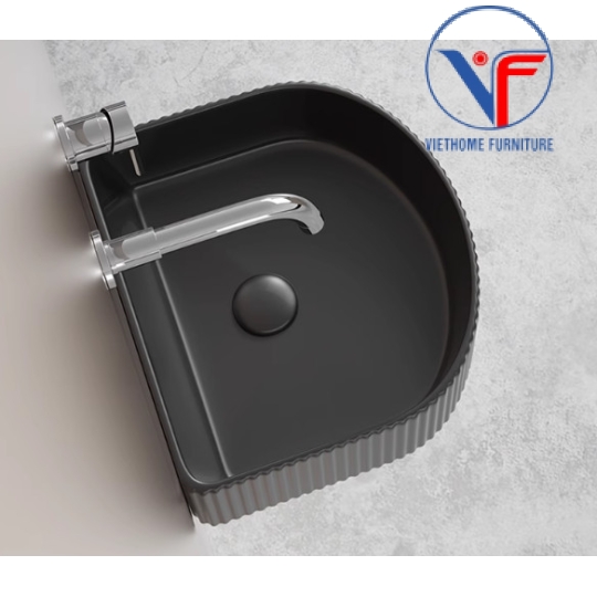 Lavabo đặt bàn nghệ thuật màu đen hình cung