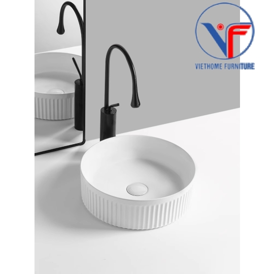 Lavabo đặt bàn nghệ thuật màu trắng hình tròn