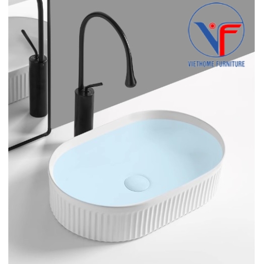 Lavabo đặt bàn nghệ thuật màu trắng hình oval
