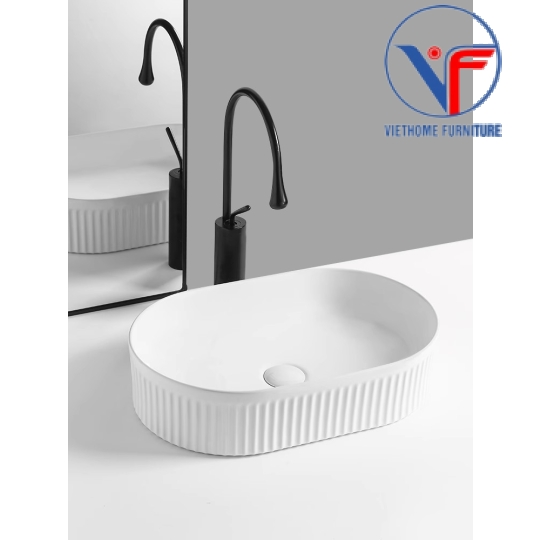 Lavabo đặt bàn nghệ thuật màu trắng hình oval