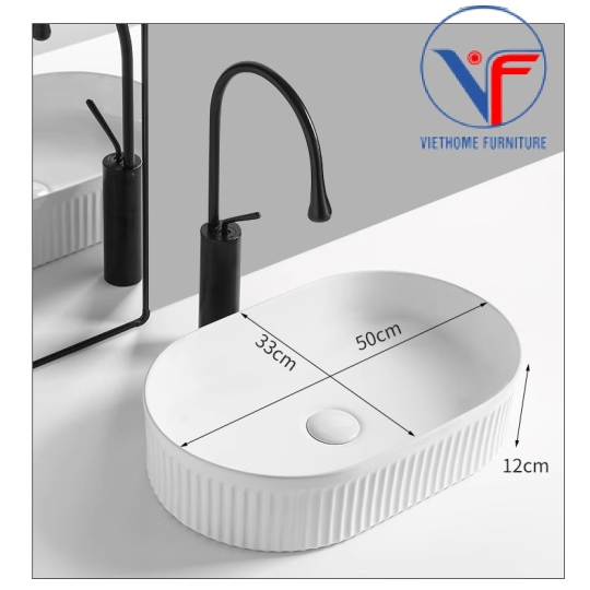 Lavabo đặt bàn nghệ thuật màu trắng hình oval