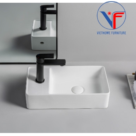 Lavabo treo tường/ đặt bàn vuông màu trắng