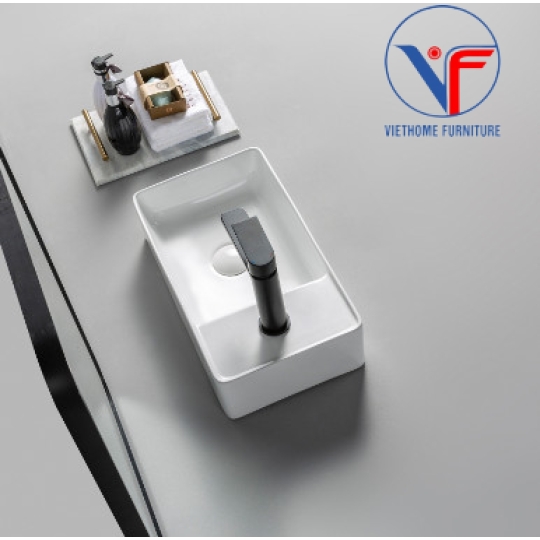 Lavabo treo tường/ đặt bàn vuông màu trắng