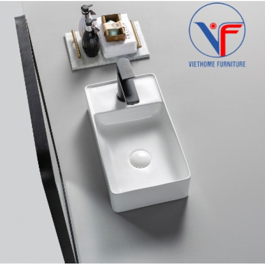 Lavabo treo tường/ đặt bàn vuông màu trắng