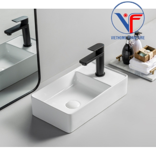 Lavabo treo tường/ đặt bàn vuông màu trắng